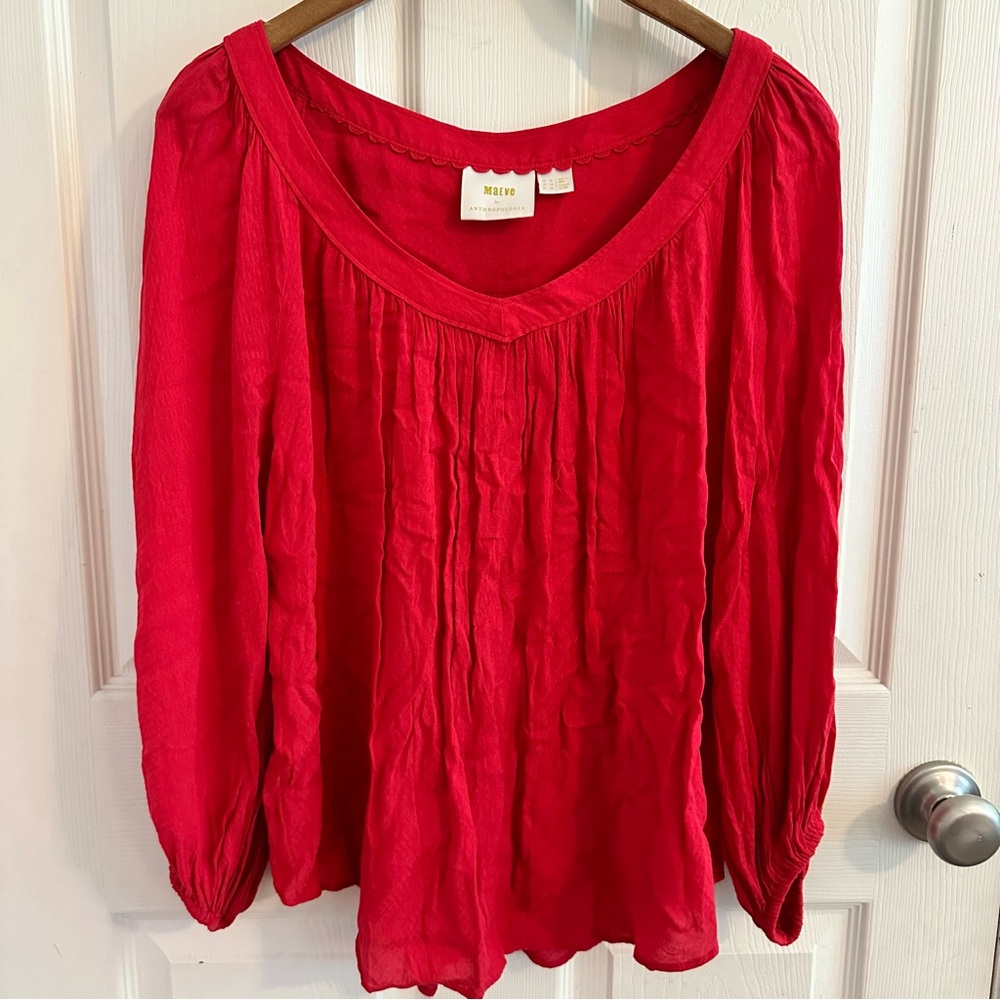 Maeve by Anthropologie. Red flowy Boswell blouse with wide neck, EUC, si…